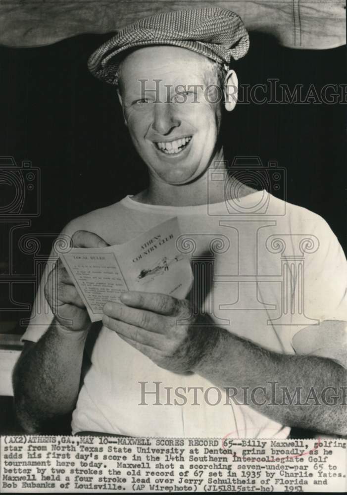 1951 Press Photo NTSU golfer Billy Maxwell, golf tournament, Athens, Georgia- Historic Images