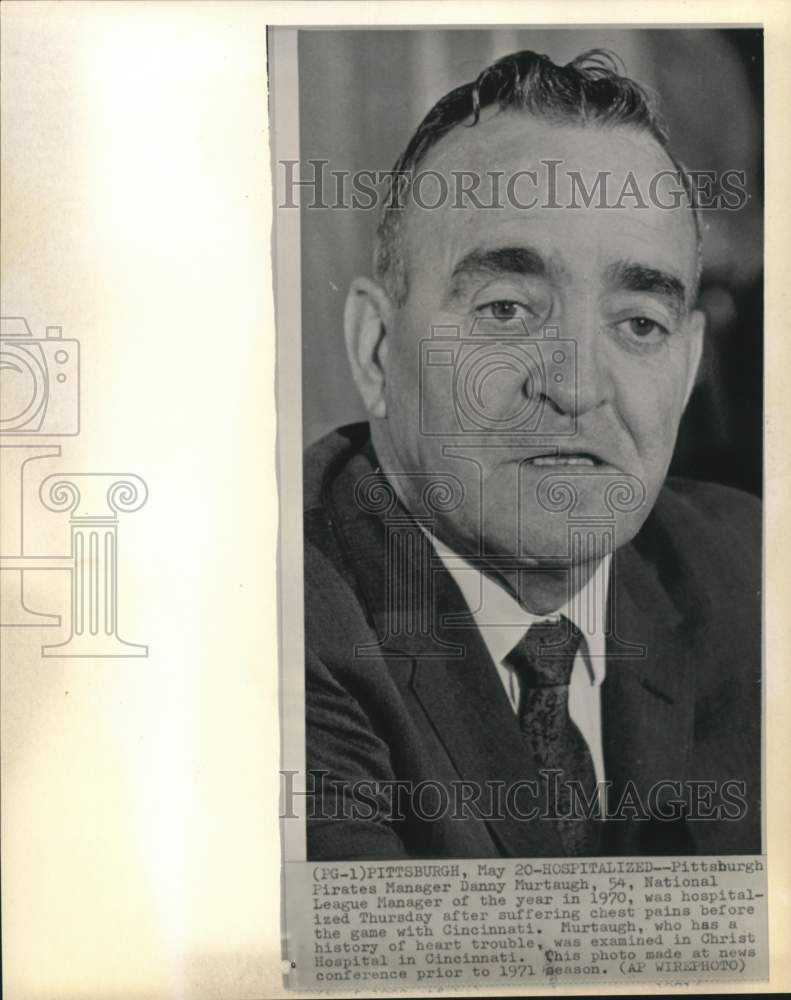 1971 Press Photo Pirates baseball manager Danny Murtaugh, news conference, PA- Historic Images