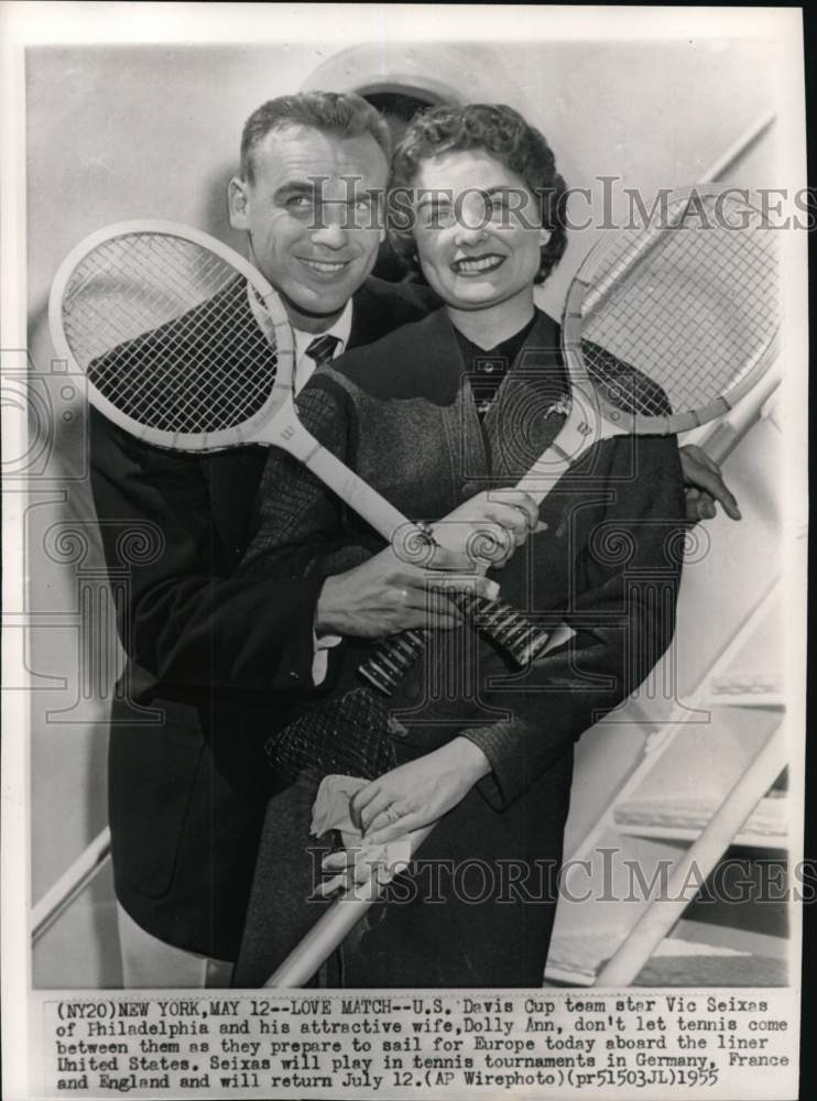 1955 Press Photo Tennis player Vic Seixas &amp; wife Dolly Ann, New York - pis02882- Historic Images