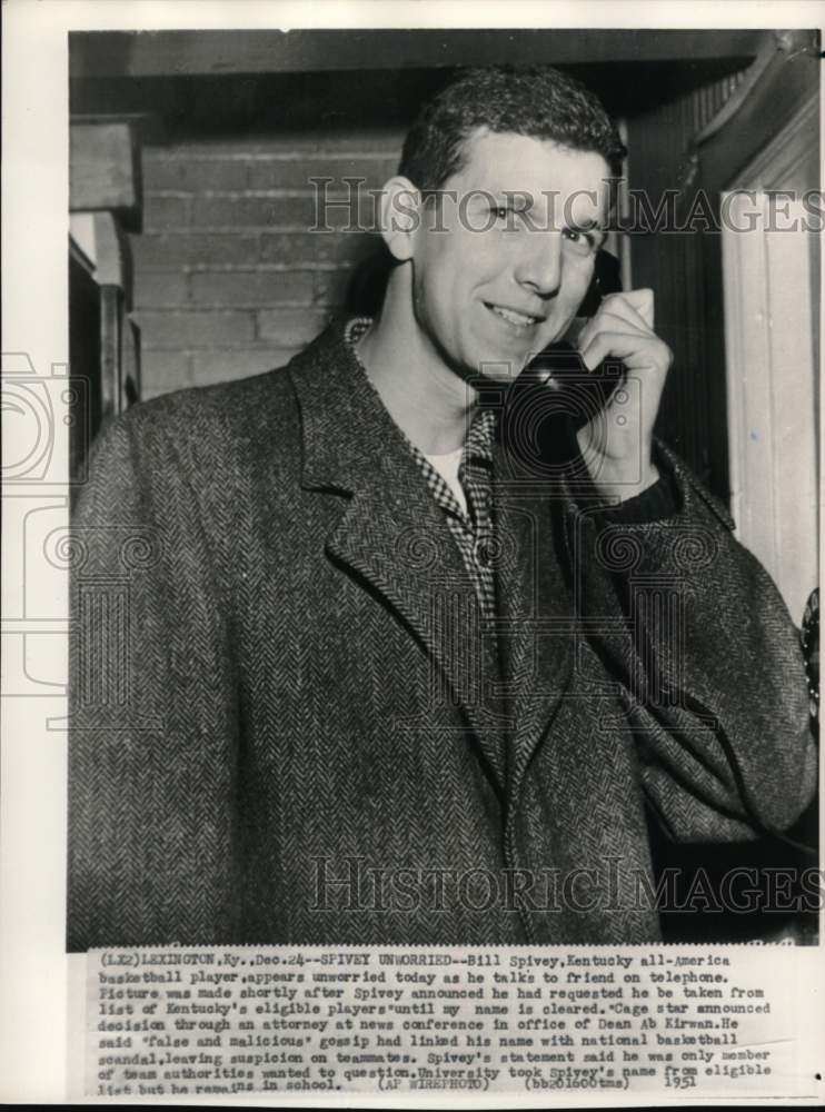 1951 Press Photo All-America basketball player Bill Spivey, Lexington, Kentucky- Historic Images