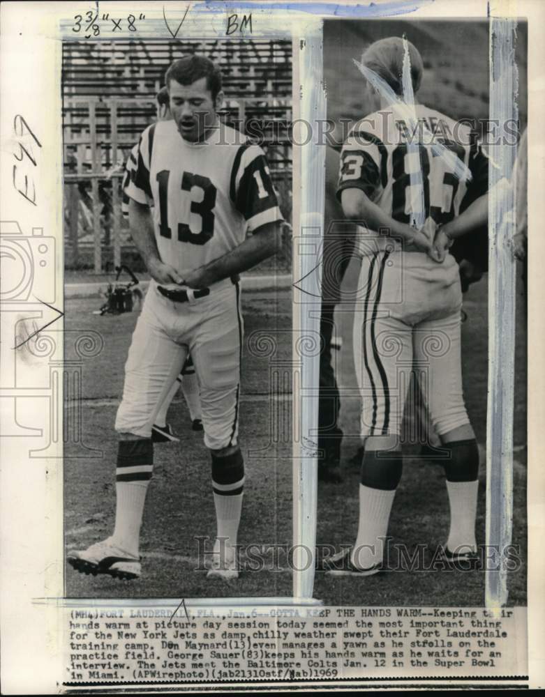 1969 Press Photo New York Jets' Don Maynard & George Sauer, Fort Lauderdale, FL- Historic Images