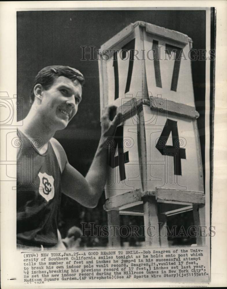 1968 Press Photo Pole Vaulter Bob Seagren sets new record, New York - pis03052- Historic Images