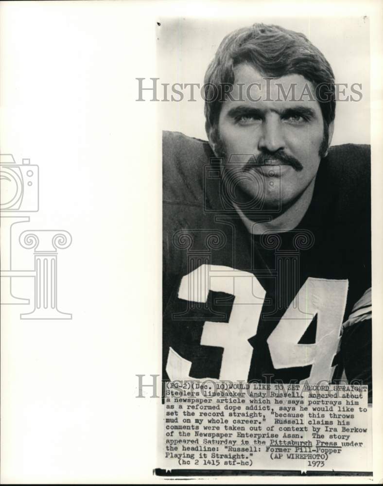1973 Press Photo Football player Andy Russell, Steelers linebacker - pis03093- Historic Images