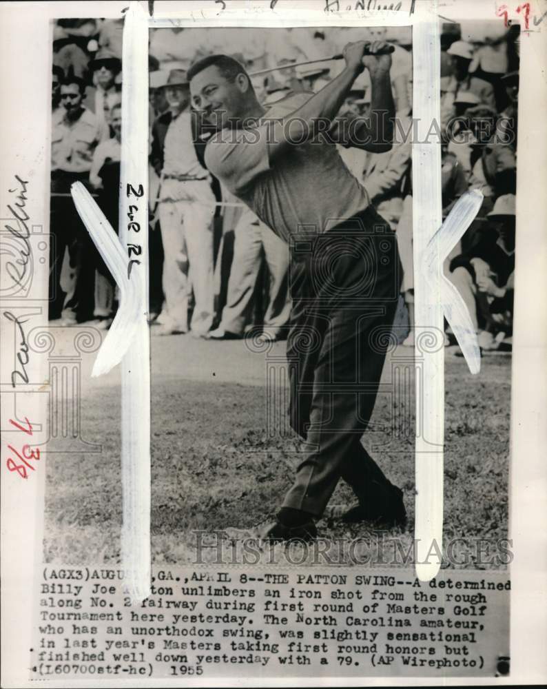 1955 Press Photo Golfer Billy Joe Patton swings, Augusta, Georgia - pis03104- Historic Images