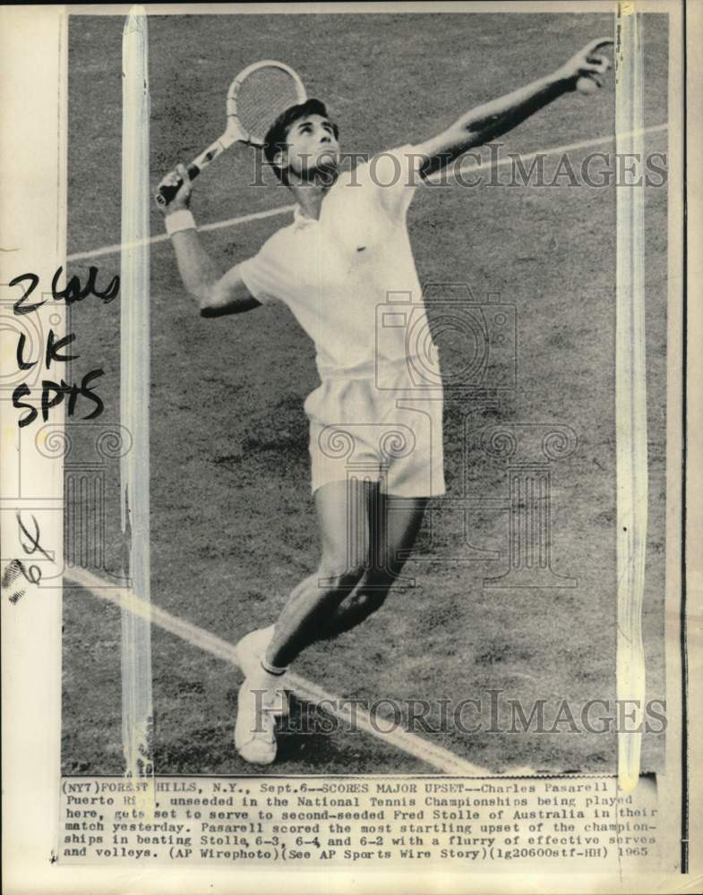 1965 Press Photo Charles Pasarell in action, National Tennis Championships, NY- Historic Images