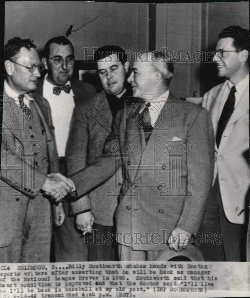 1949 Press Photo Braves baseball manager Billy Southworth & sports writers, Ohio- Historic Images