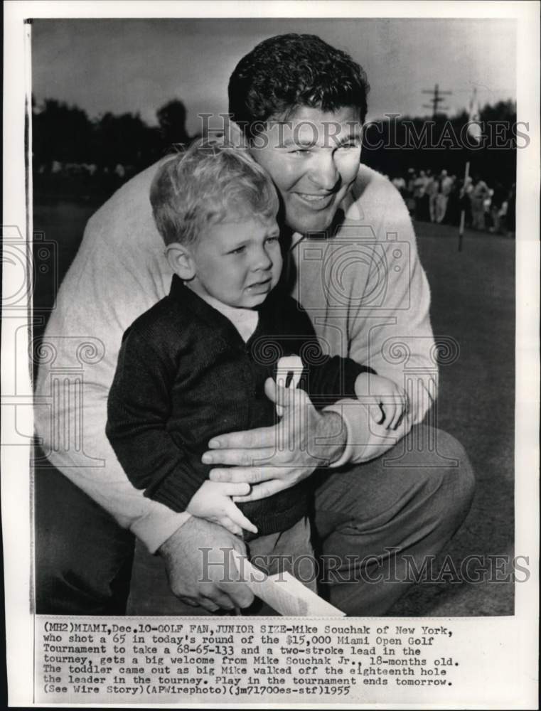 1955 Press Photo Mike Souchak & Mike Souchak Jr., Miami Open Golf Tournament, FL- Historic Images