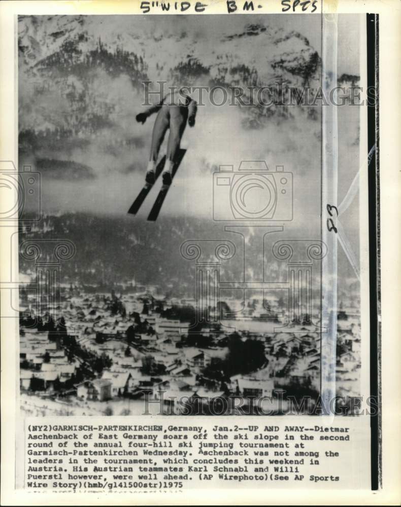 1975 Press Photo Dietmar Aschenbach, Four-hill ski jumping tournament, Germany- Historic Images