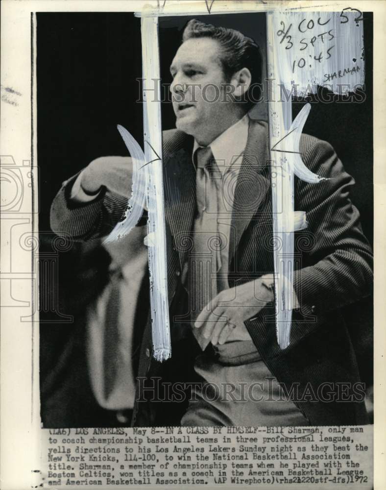 1972 Press Photo Los Angeles Lakers' basketball Bill Sharman, California- Historic Images