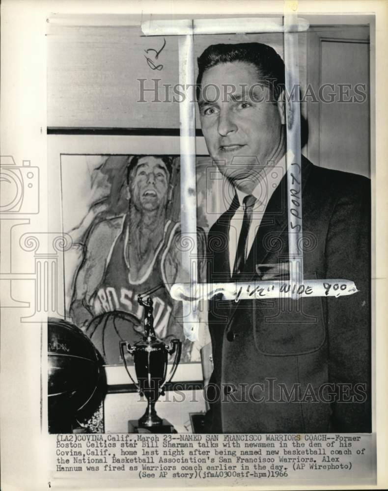 1966 Press Photo San Francisco Warriors' basketball Bill Sharman, CA- Historic Images