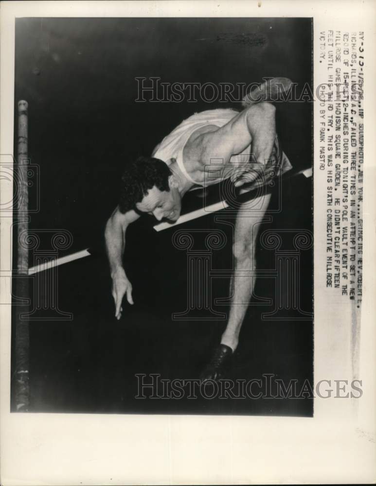 1952 Press Photo Pole vaulter Robert E. Richards competes in Millrose Games, NY- Historic Images