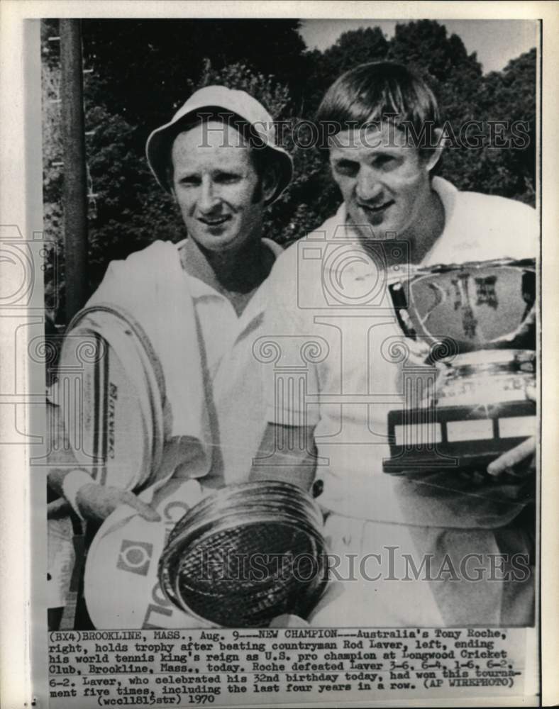 1970 Press Photo Tennis players Tony Roche & Rod Laver, Brookline, Massachusetts- Historic Images