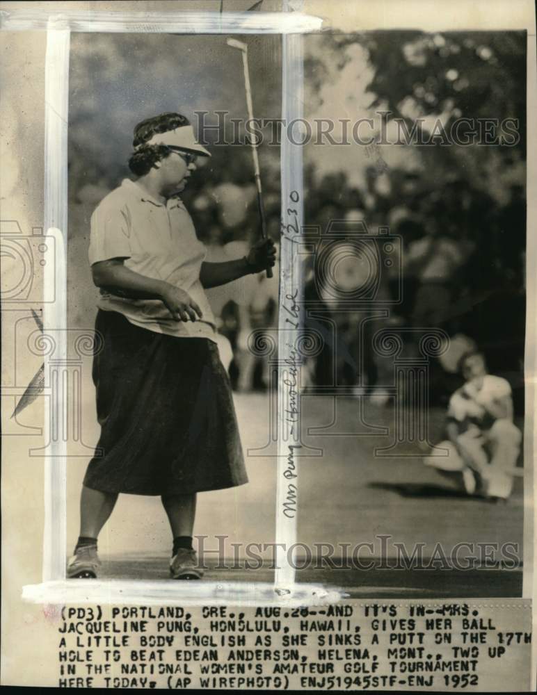 1952 Press Photo Jacqueline Pung, Women's Amateur Golf Tournament, Portland, OR- Historic Images