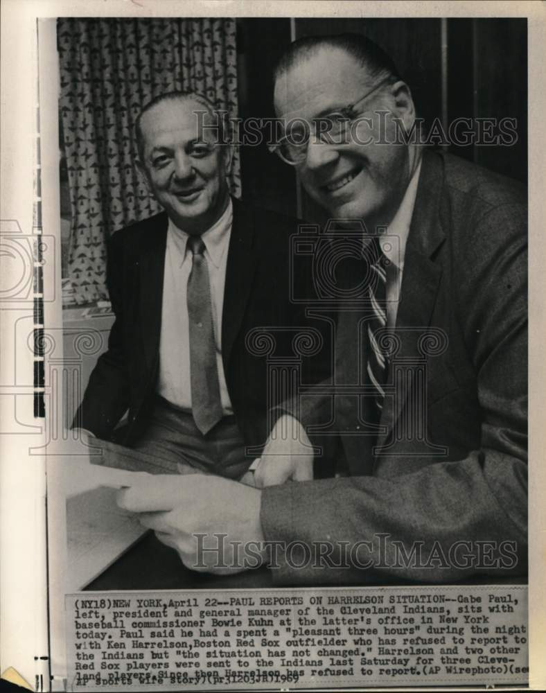 1969 Press Photo Indians' President Gabe Paul & Bowie Kuhn, Baseball, New York- Historic Images