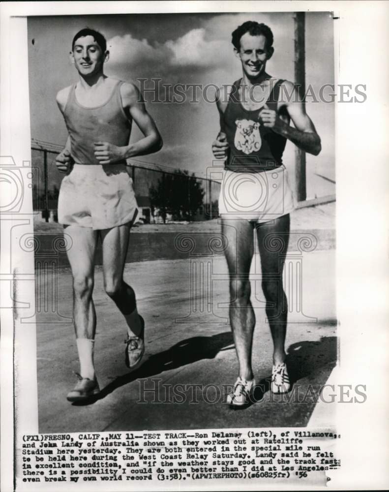 1956 Press Photo Runners Ron Delany &amp; John Landy, Ratcliffe Stadium, Fresno, CA- Historic Images