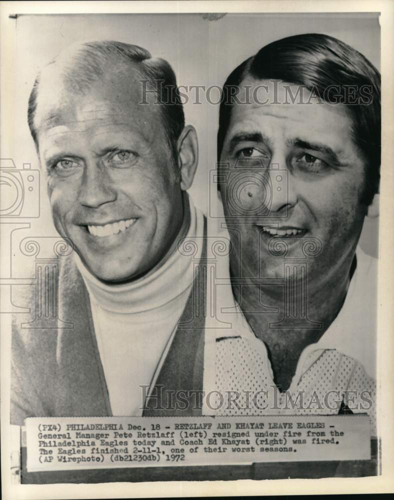 1972 Press Photo Former Eagles&#39; football manager Pete Retzlaff &amp; Ed Khayat- Historic Images