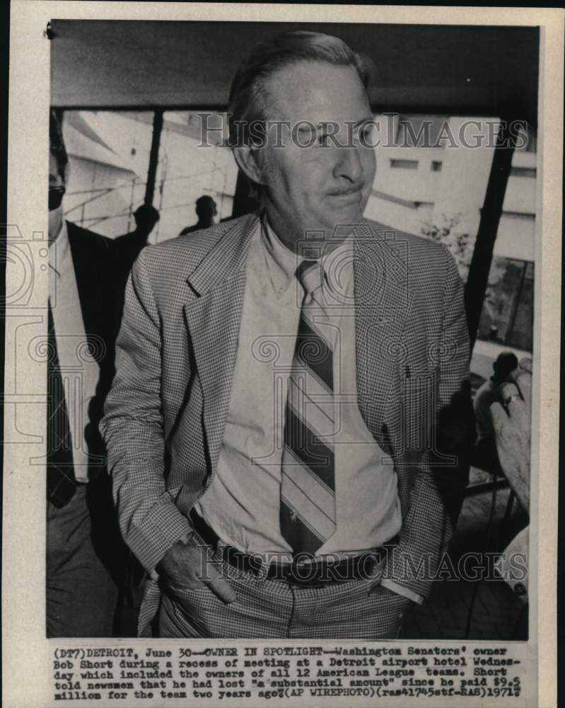 1971 Press Photo Washington Senators&#39; owner Bob Short, Detroit - pis03677- Historic Images