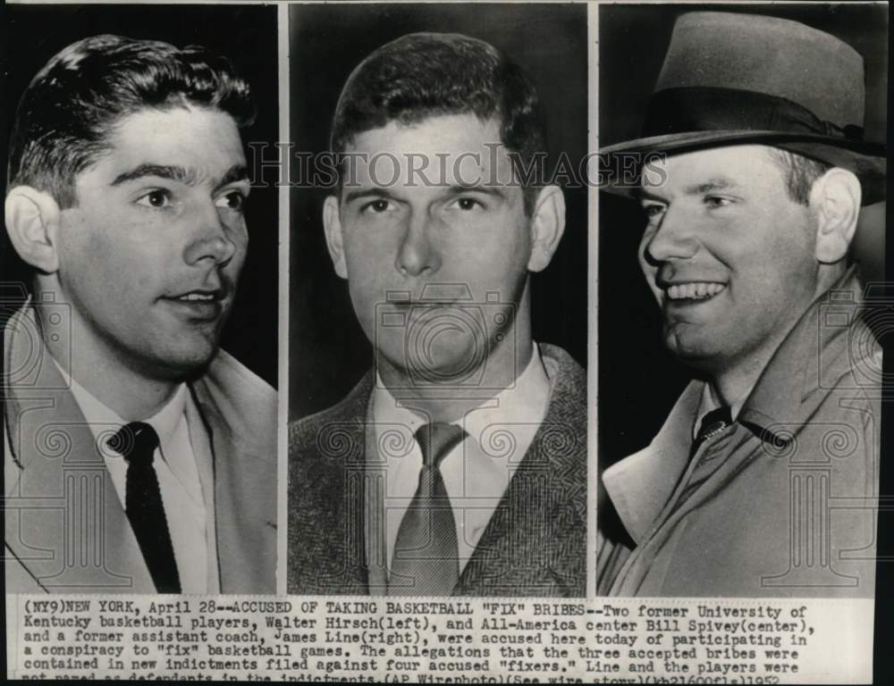 1952 Press Photo Walter Hirsch, Bill Spivey, James Line, Basketball, New York- Historic Images