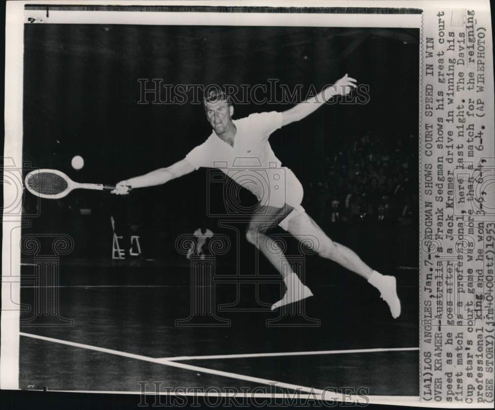 1953 Press Photo Tennis player Frank Sedgman during match, Davis Cup, California- Historic Images