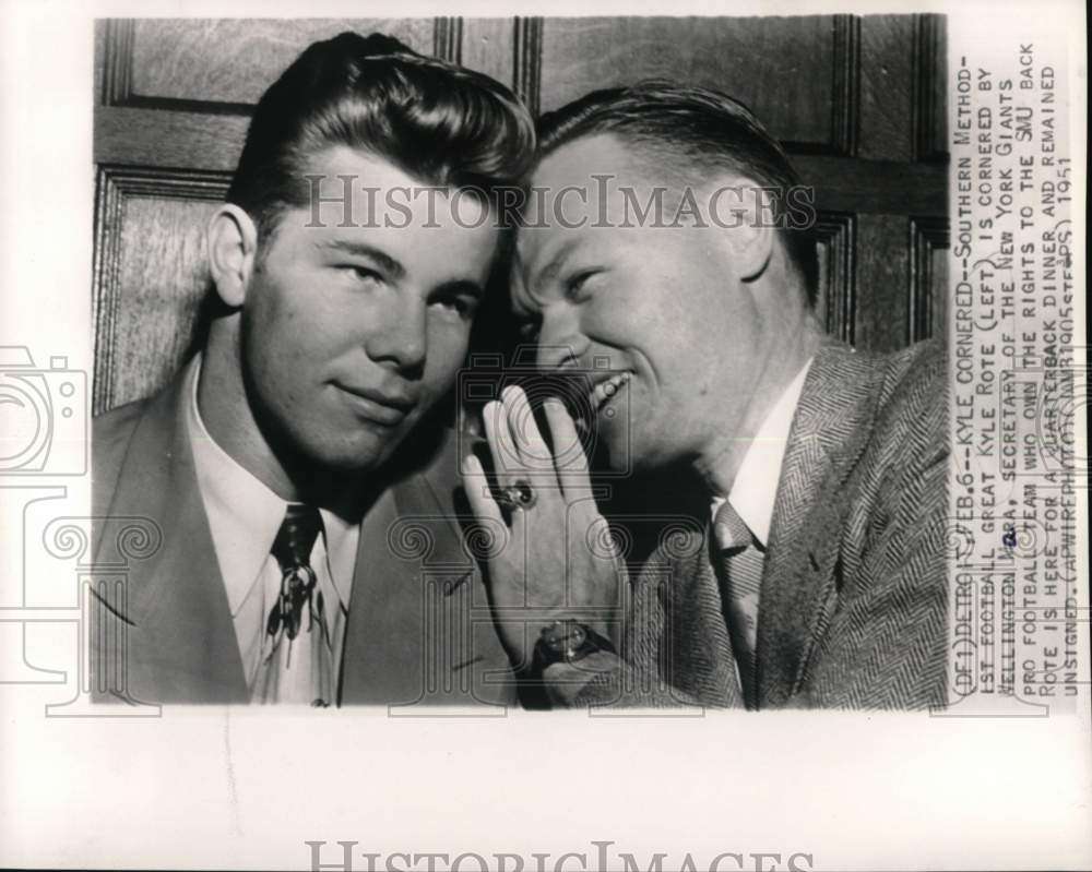 1951 Press Photo Southern Methodist Kyle Rote, Giants Football's Wellington Mara- Historic Images