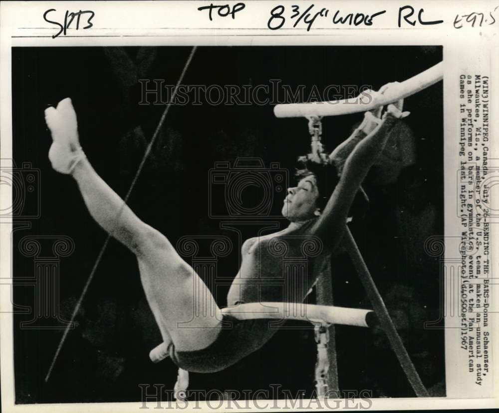 1967 Press Photo Gymnast Donna Schaenzer, Pan American Games, Winnipeg, Canada- Historic Images