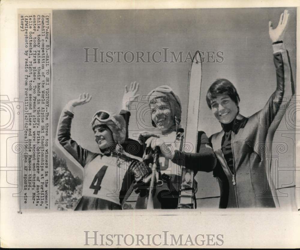 1966 Press Photo Ski Champs Erika Schinegger, Marielle Goitschel &amp; Annie Famose- Historic Images