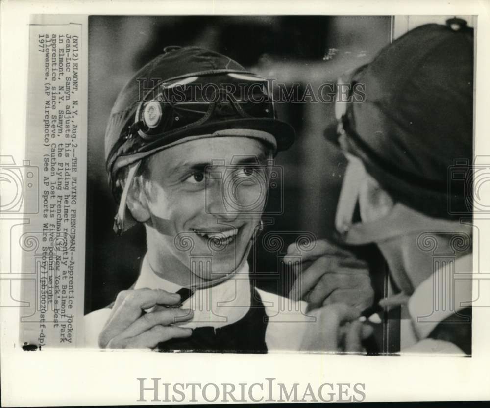 1977 Press Photo Jockey Jean-Luc Samyn, Belmont Park, New York - pis03953- Historic Images