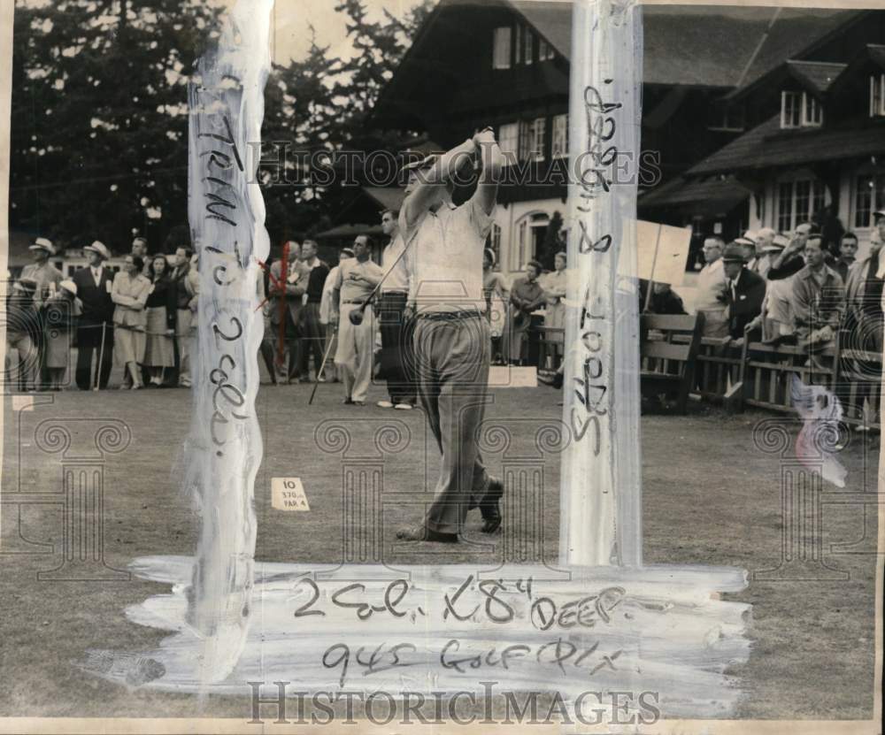 1952 Press Photo Golfer Billy Maxwell hits tee shot during game - pis03985- Historic Images