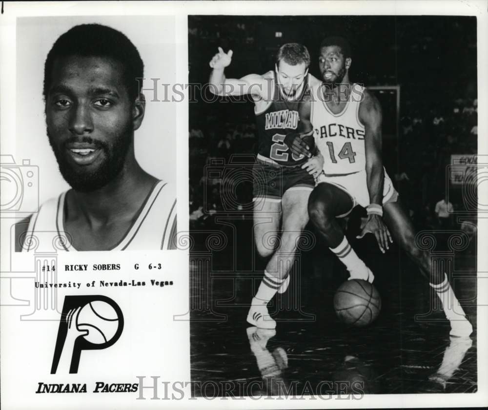 1977 Press Photo Indiana Pacers' guard Ricky Sobers during basketball game- Historic Images
