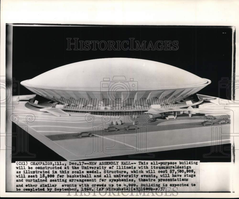 1957 Press Photo University of Illinois dome stadium scale model, Champaign, IL- Historic Images