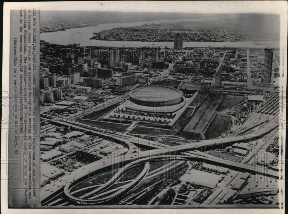 1968 Press Photo Model of proposed New Orleans Domed Stadium, Louisiana- Historic Images