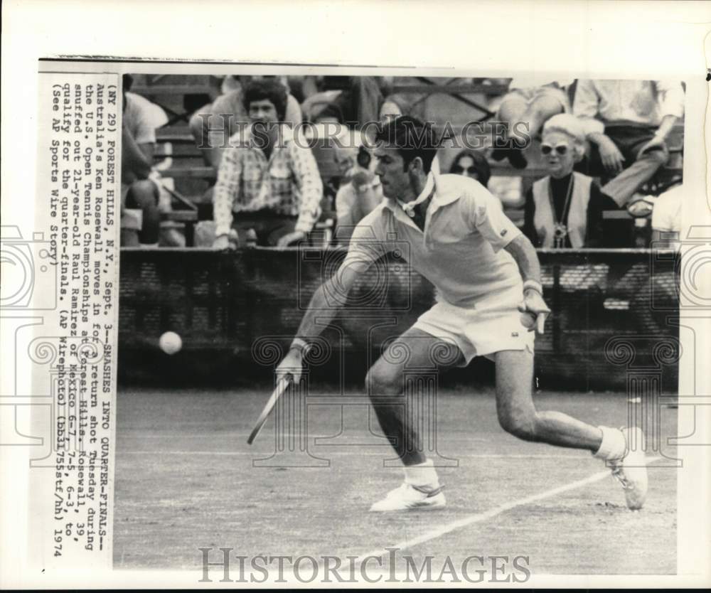 1974 Press Photo Ken Rosewall & spectators, U.S. Open Tennis Championships, NY- Historic Images