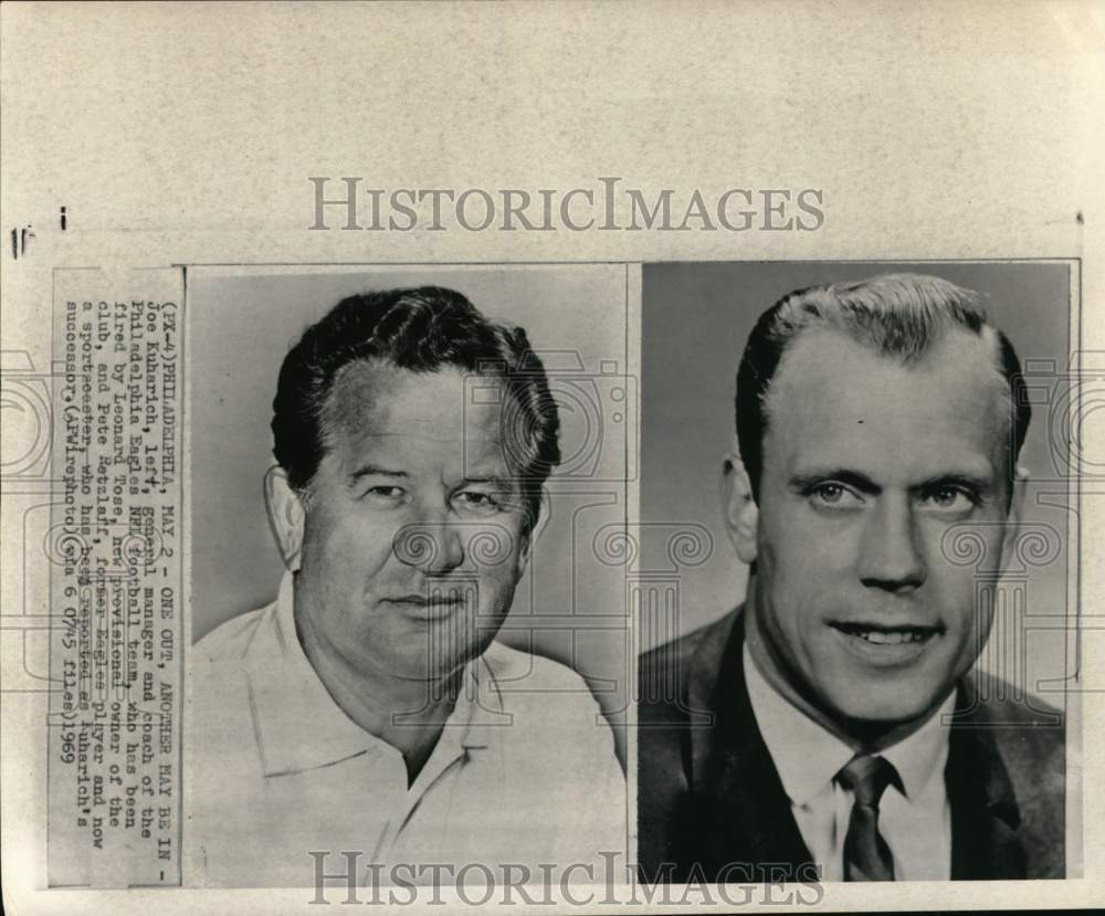 1969 Press Photo Ex-Eagles members Joe Kuharich &amp; Pete Retzlaff, Football, PA- Historic Images