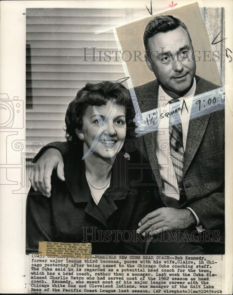 1962 Press Photo Chicago Cubs&#39; Bob Kennedy &amp; wife Claire, Chicago - pis04329- Historic Images