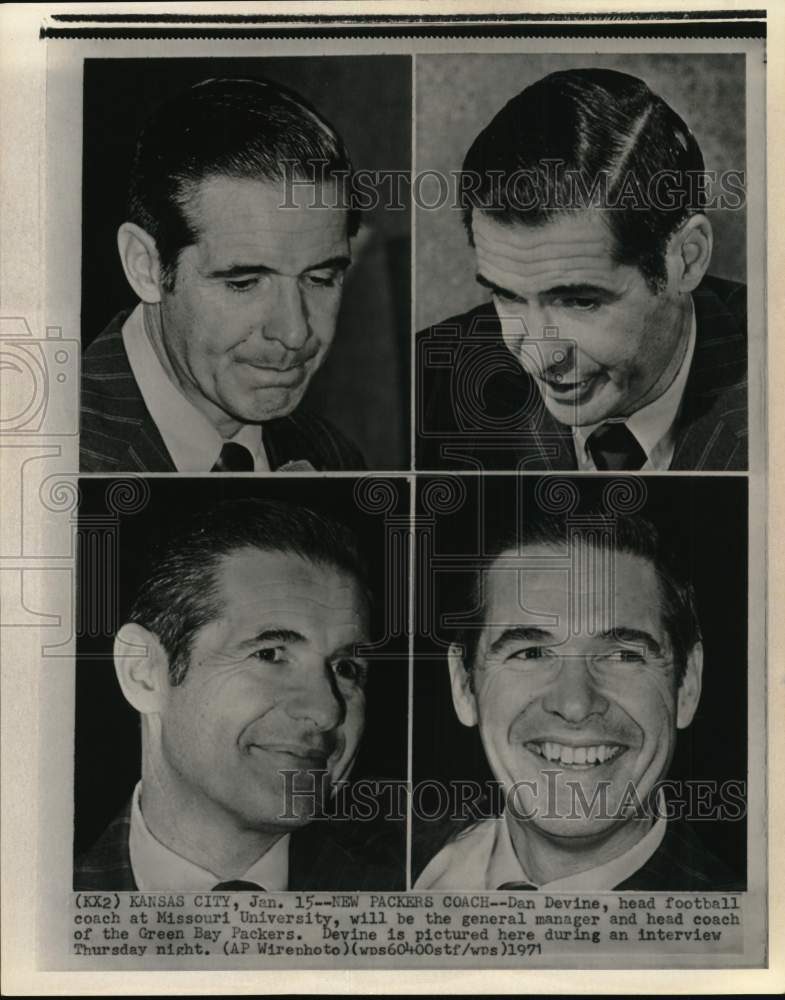 1971 Press Photo Various shots of Missouri University football Dan Devine- Historic Images