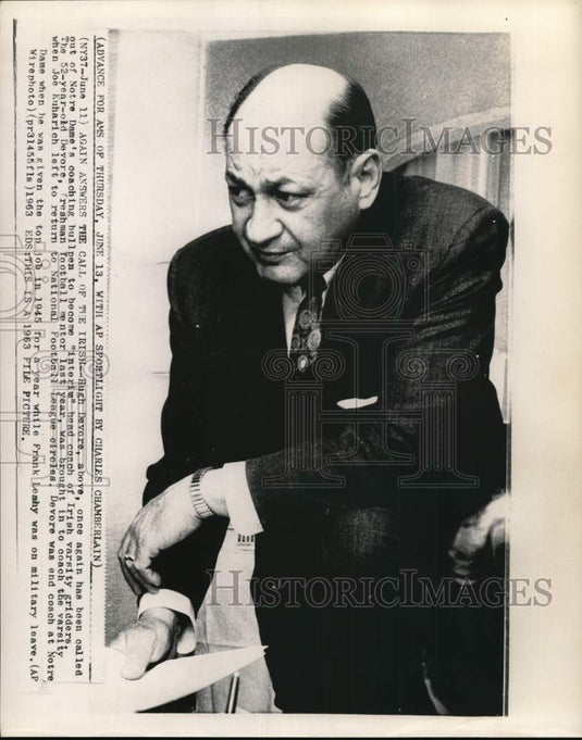 1963 Press Photo Former Notre Dame's football Hugh Devore - pis04372- Historic Images