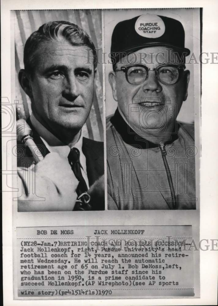 1970 Press Photo Bob DeMoss & Jack Mollenkopf, Purdue University, Football- Historic Images