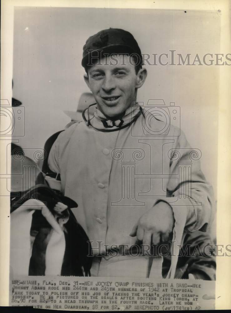 1942 Press Photo Jockey Johnny Adams, Miami, Florida - pis04408- Historic Images