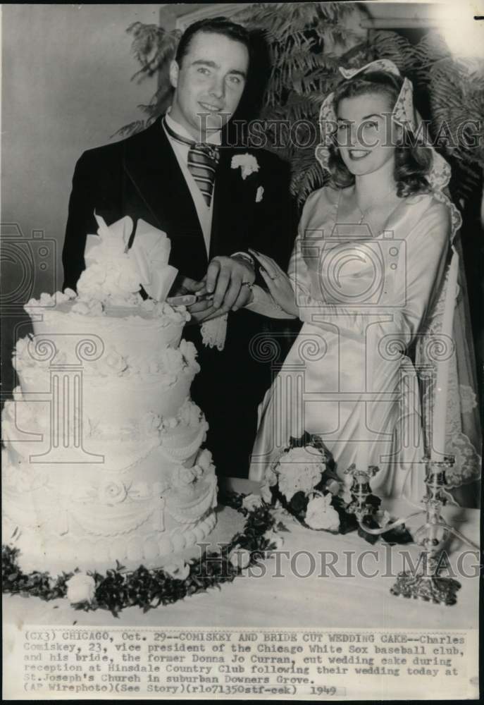 1949 Press Photo White Sox&#39;s baseball player Charles Comiskey &amp; bride Donna, IL- Historic Images