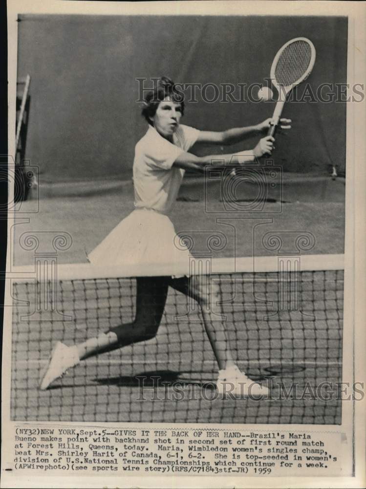 1959 Press Photo Tennis player Maria Bueno, US National Tennis Championships, NY- Historic Images