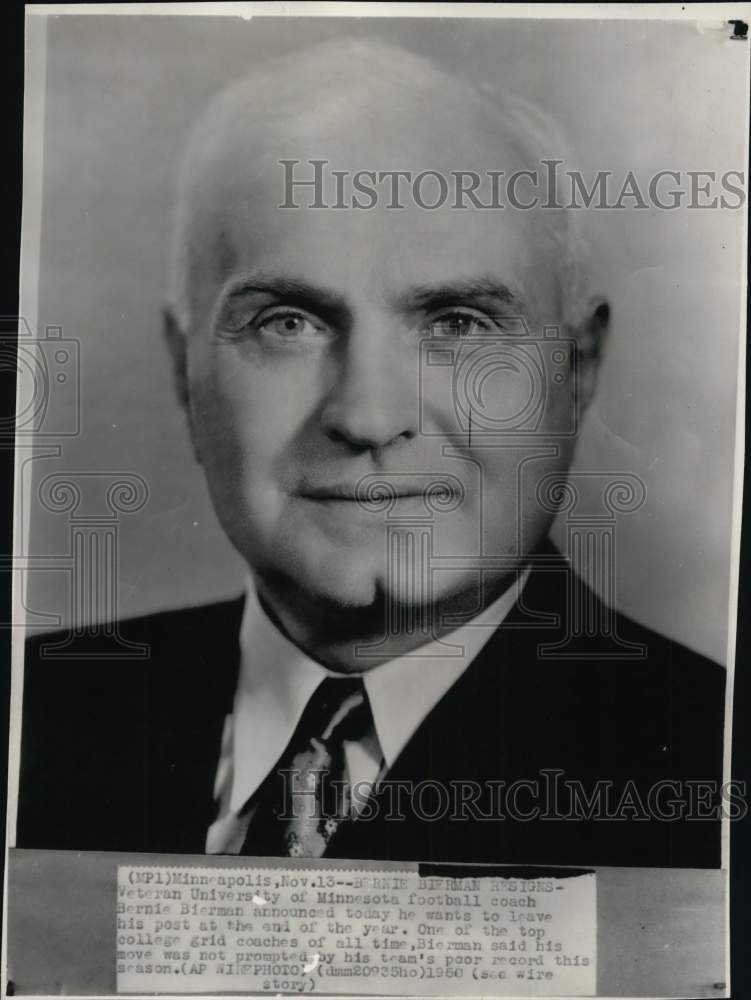 1960 Press Photo University of Minnesota&#39;s football coach Bernie Bierman, MN- Historic Images