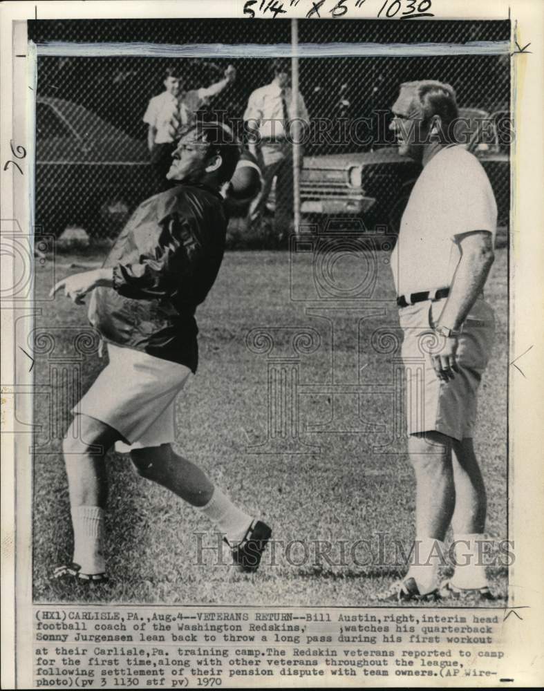 1970 Press Photo Redskins&#39; Sonny Jurgensen &amp; coach Bill Austin, Football, PA- Historic Images