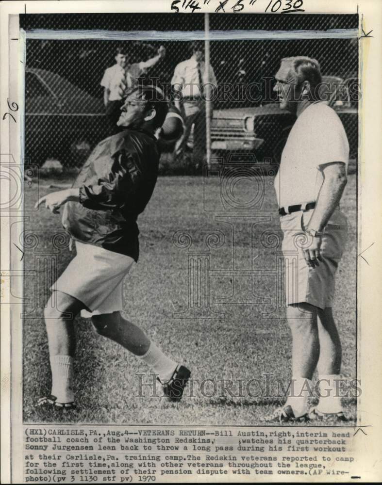 1970 Press Photo Redskins' Sonny Jurgensen & coach Bill Austin, Football, PA- Historic Images