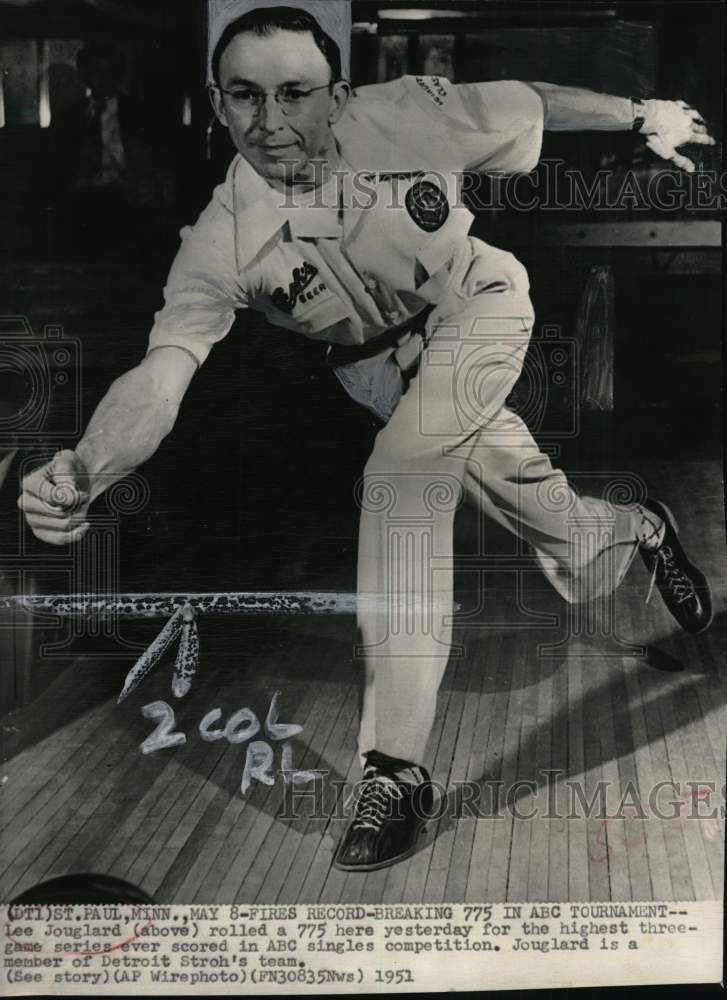 1951 Press Photo Lee Jouglard bowls 775 in ABC competition, St. Paul, Minnesota- Historic Images