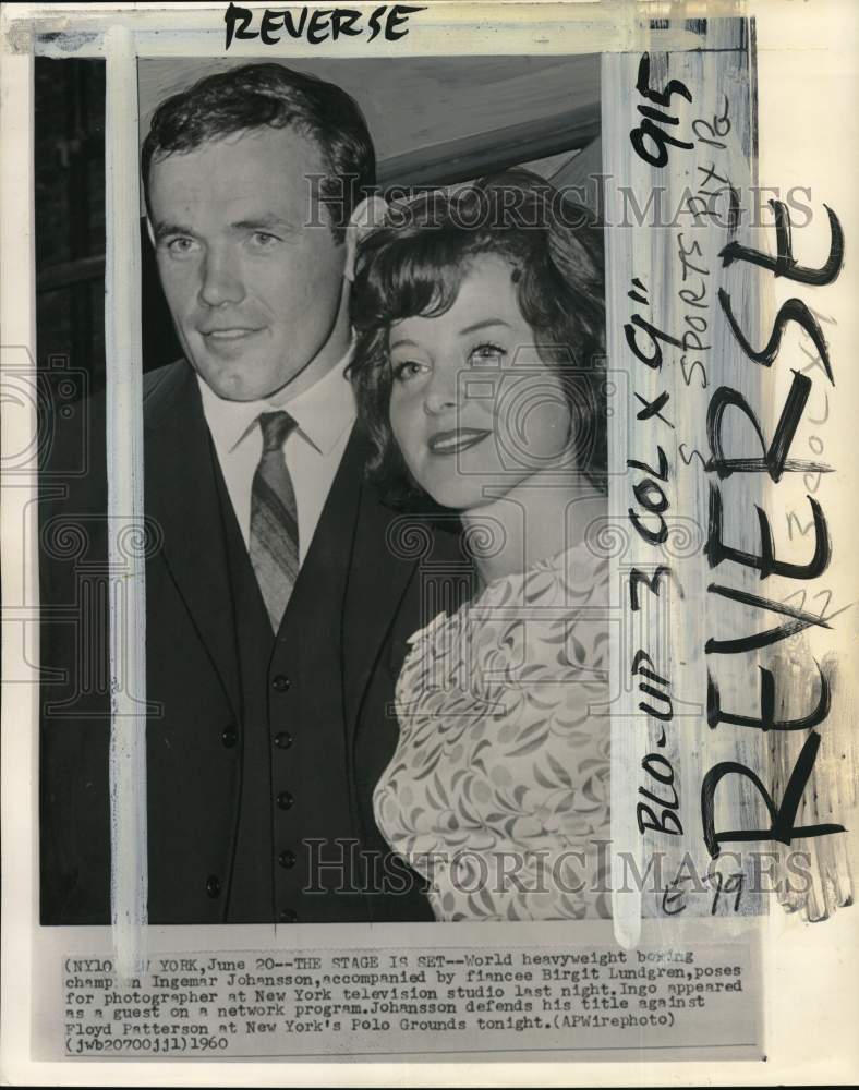 1960 Press Photo Boxer Ingemar Johansson &amp; fiancee Birgit Lundgren, New York- Historic Images