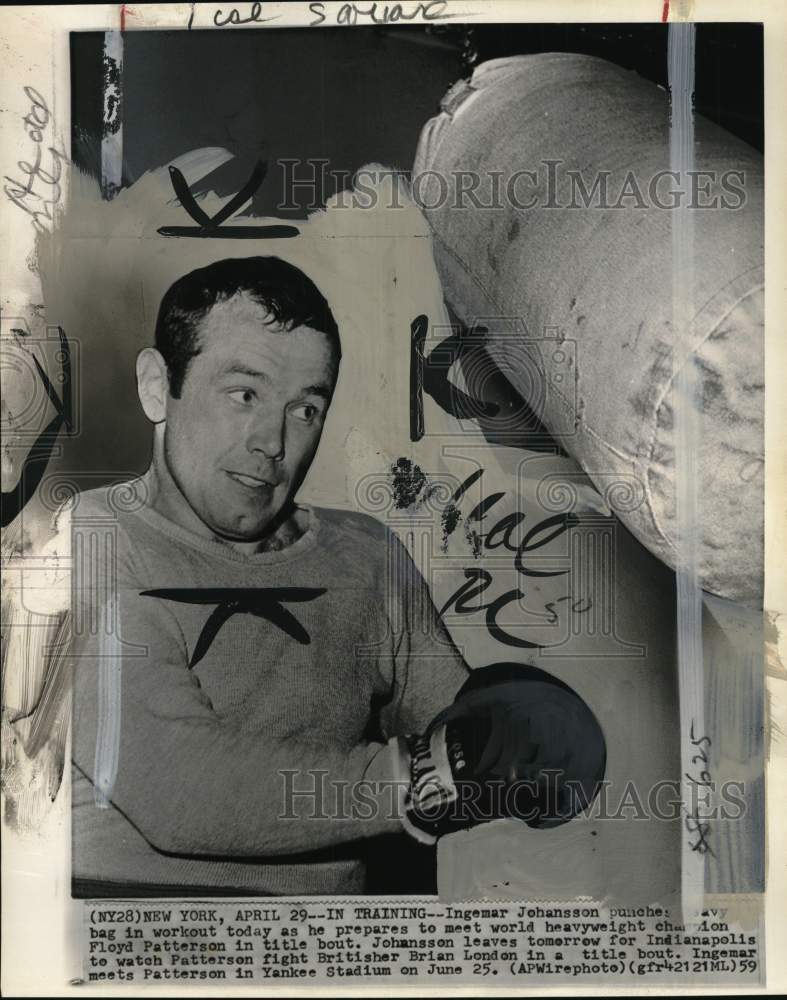 1959 Press Photo Boxer Ingemar Johansson at workout, New York - pis04494- Historic Images