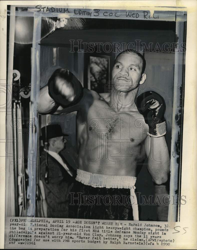 1961 Press Photo Boxer Harold Johnson at training, Philadelphia, Pennsylvania- Historic Images