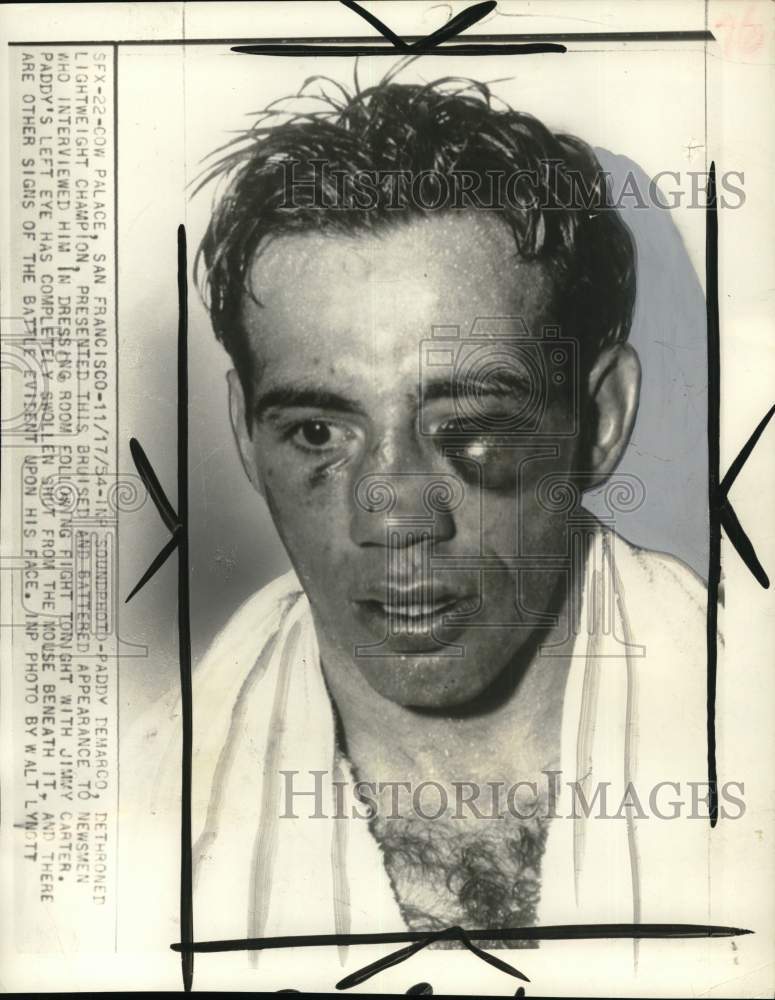 1954 Press Photo Injured lightweight boxer Paddy DeMarco, San Francisco- Historic Images