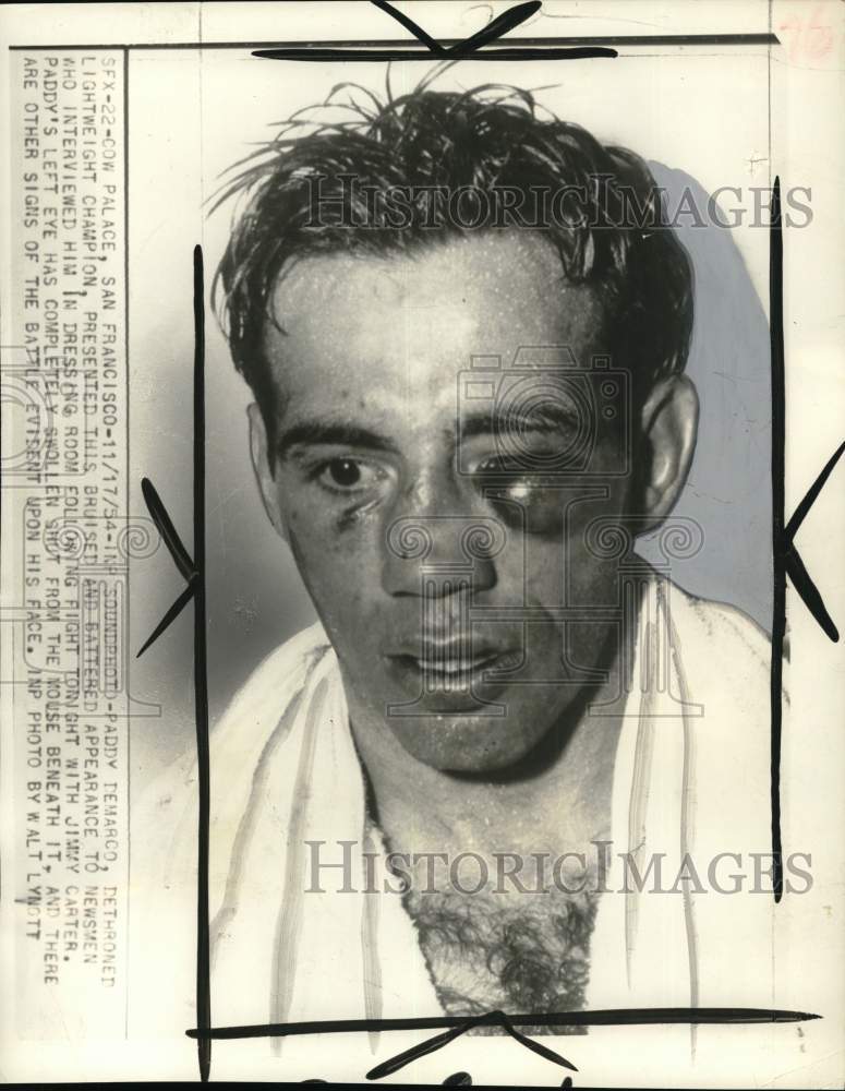 1954 Press Photo Injured lightweight boxer Paddy DeMarco, San Francisco- Historic Images