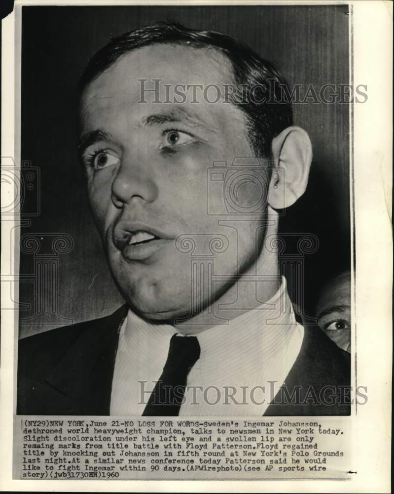 1960 Press Photo Boxer Ingemar Johansson&#39;s news conference after fight, New York- Historic Images